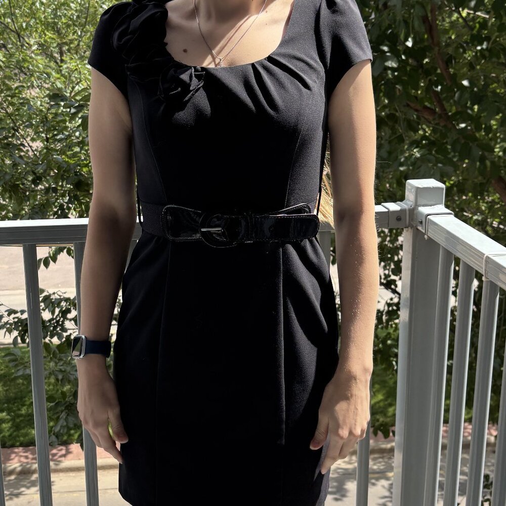 A. Byer Black Belted Dress with Rosettes,  Size 7